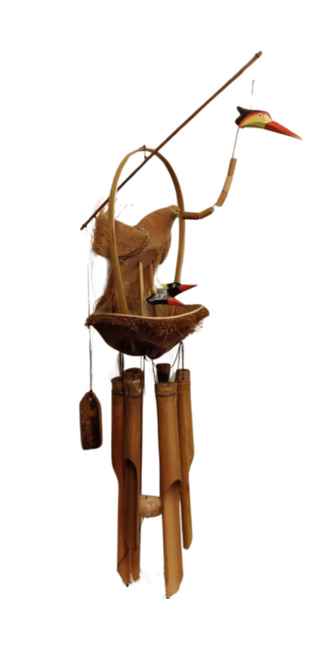 Bamboe windgong met kraanvogel met twee jongen